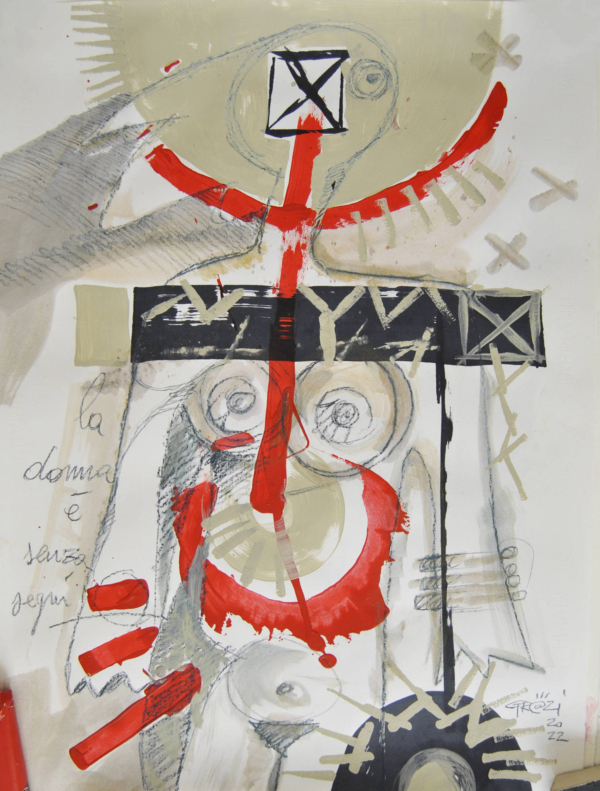 Alessandro Grazi – La donna è senza segni, tecnica mista su carta, 65x50 cm