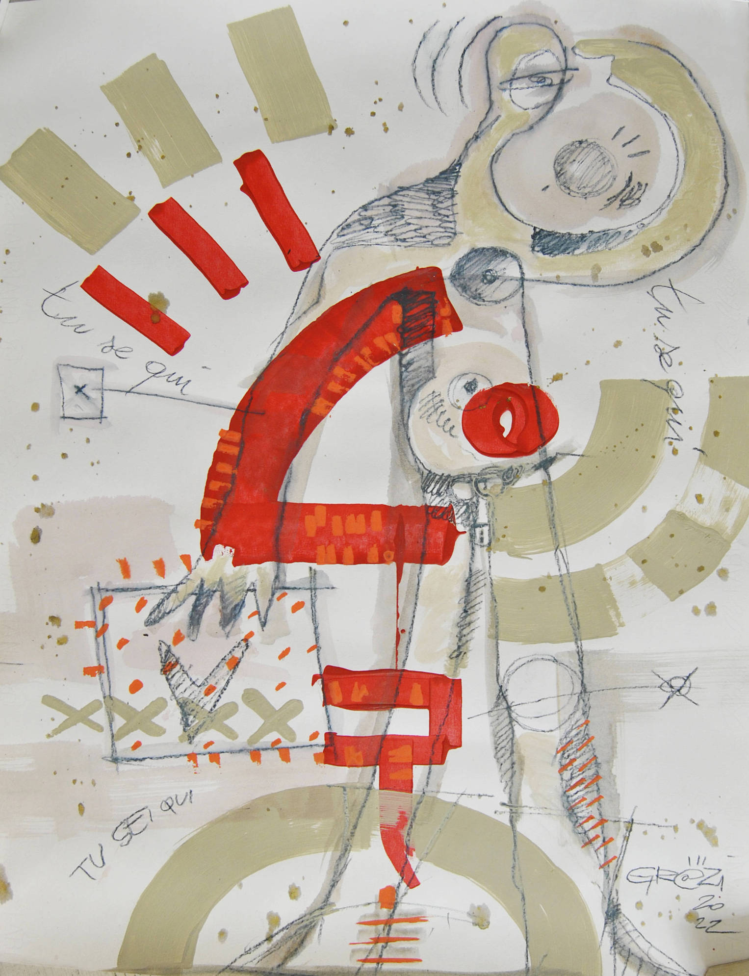 Opera dell'artista Senese ALessandro Grazi, che unisce dinamismo del segno e fusione tra immagine e parola