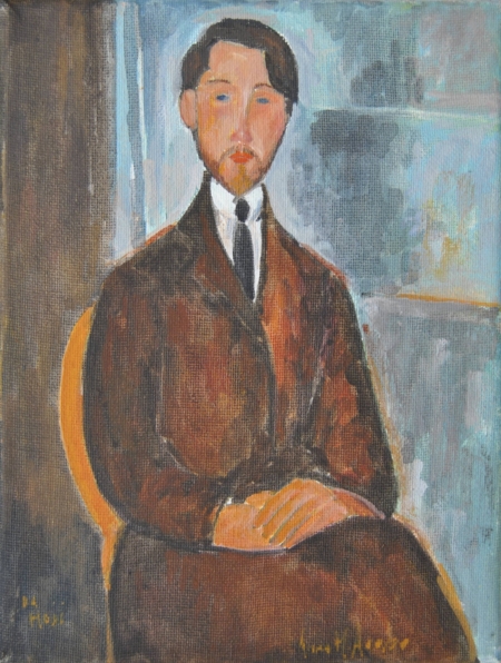 Ritratto maschile seduto senza cappello, copia d’autore ispirata a Modigliani