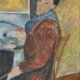 Copia d’autore ispirata a Modigliani, donna seduta con tavolozza di pittura