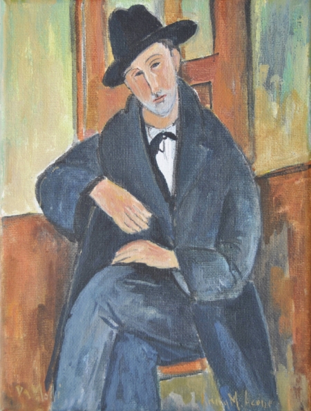 Copia d’autore ispirata a Modigliani, uomo seduto con cappello