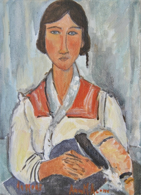 Copia d’autore ispirata a Modigliani, ritratto di giovane ragazza