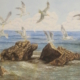 “Lo scoglio del cane a Castiglioncello, dipinto di Fiorenzo Isaia, scogli e gabbiani sul mare toscano”