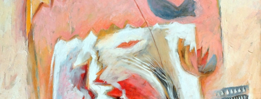 Gianni Baccaro Tuffo nel rosa - 2023 Quadro di Gianni Baccàro con figure centrali segni stratificati su fondo rosa