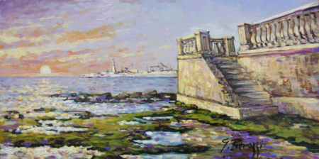 La Scaletta Terrazza Mascagni di Giuseppe Pierozzi, olio su tavola 20x40 cm