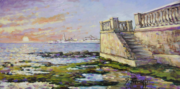 La Scaletta Terrazza Mascagni di Giuseppe Pierozzi, olio su tavola 20x40 cm