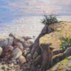 Scogliera ad Antignano al tramonto di Giuseppe Pierozzi, olio su tela 30x60 cm