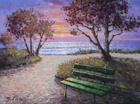 Tramonto ad Antignano di Giuseppe Pierozzi, olio su tela 30x40 cm
