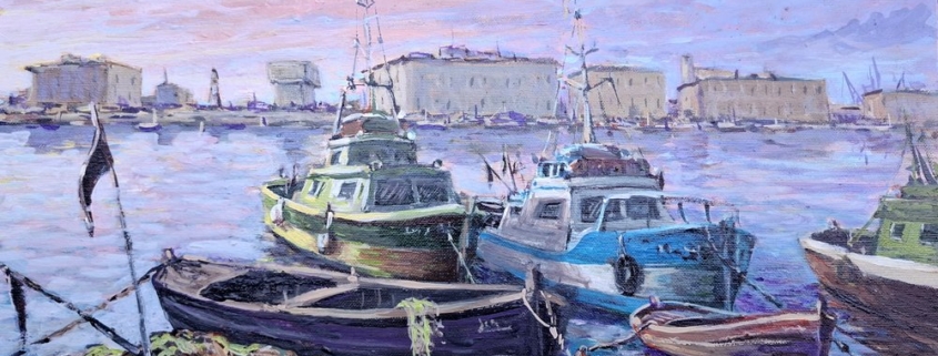 Giuseppe Pierozzi in darsena a Livorno (1) Opera artistica multicolore nella Galleria Melograno