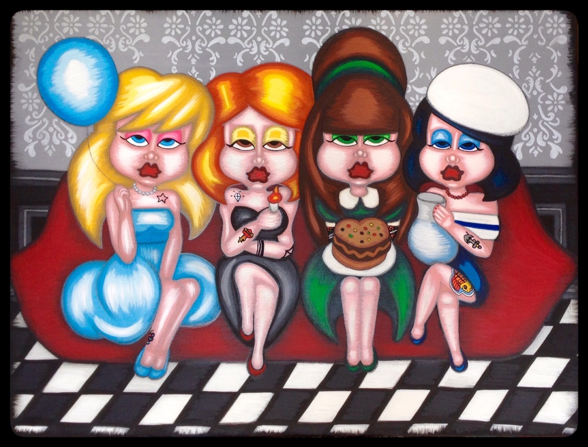 I quattro elementi – Doll Pop Art di Manuela Balma, acrilico su tela 60x80 cm, 2018