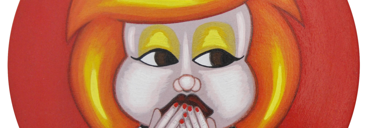 Manuela Balma Non parlo Non parlo – Doll rossa, fondo rosso, acrilico su tela 30x30 cm