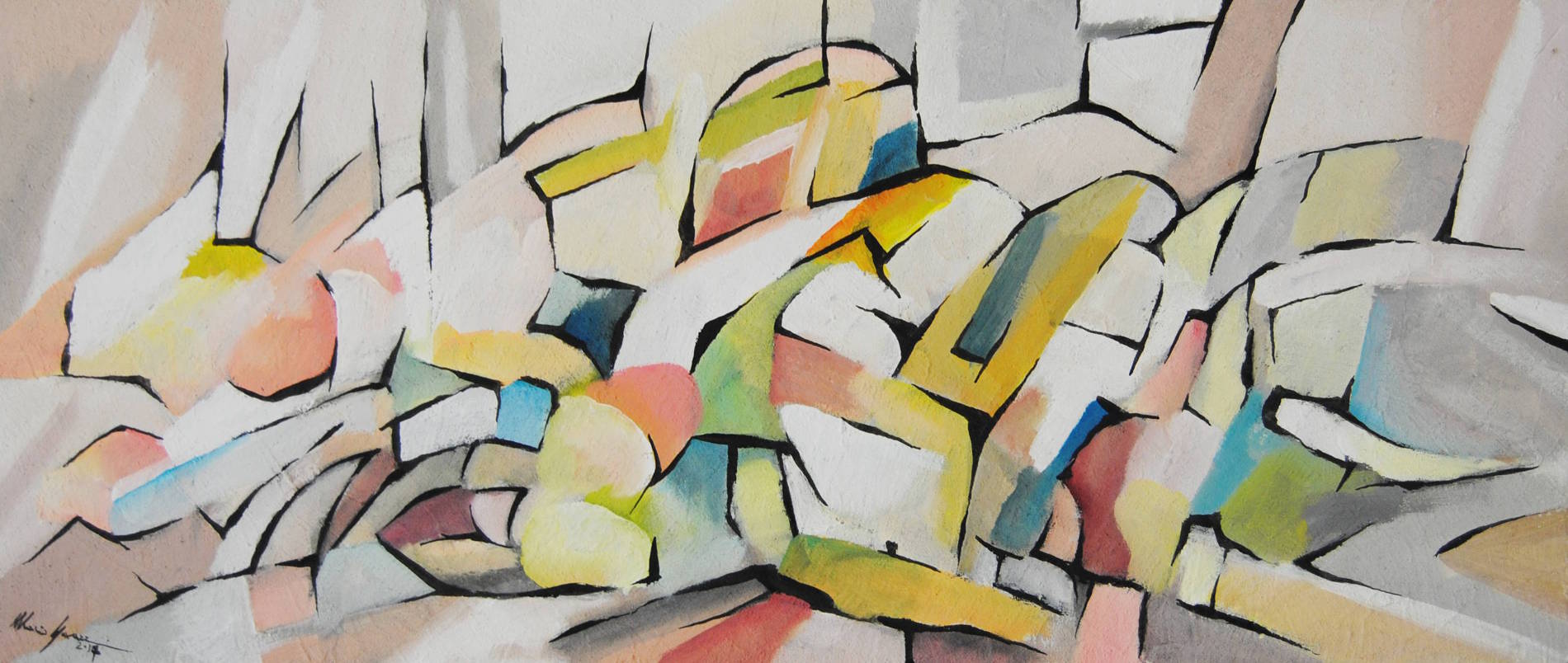 Opera informale di Mario Gavazzi, Fughe cromatiche, frammenti di colore caldo separati da linee scure