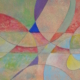 Mary Cappiello – I colori dello spazio profondo I, opera astratta con sfere e linee che evocano pianeti e soli