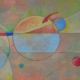 Mary Cappiello – I colori dello spazio profondo II, opera astratta con sfera centrale e linee che richiamano orbite cosmiche