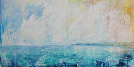 Raimondo Colantonio, pittura marina, mare agitato con relitto