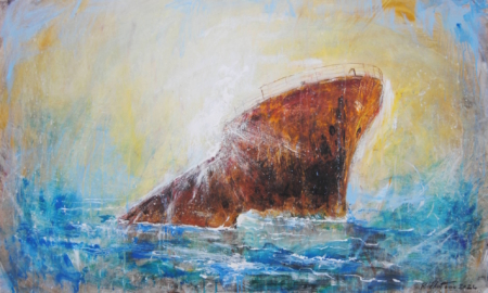 Raimondo Colantonio, pittura contemporanea, mare in tempesta con relitto