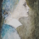 Ritratti di donne, serie di Rosy Mantovani, tecnica mista su tela, 70x50 cm, volti sospesi tra malinconia e resilienza