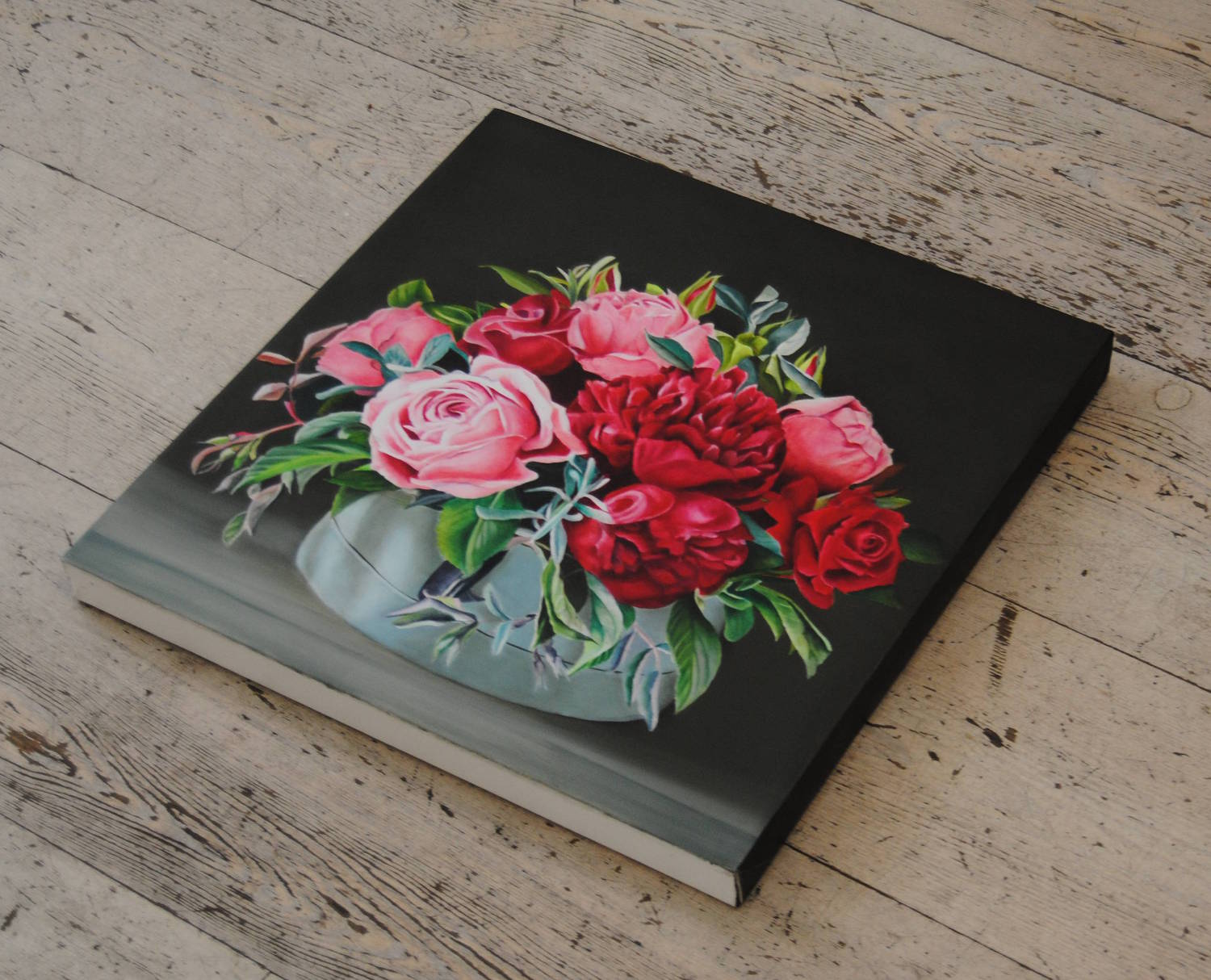 quadro di Stefania Hepeisen su tela alta rappresentante fiori rossi