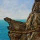 Paesaggio marino livornese dipinto da Alessandro Danzini, scogli di Calafuria e mare modellato dal vento