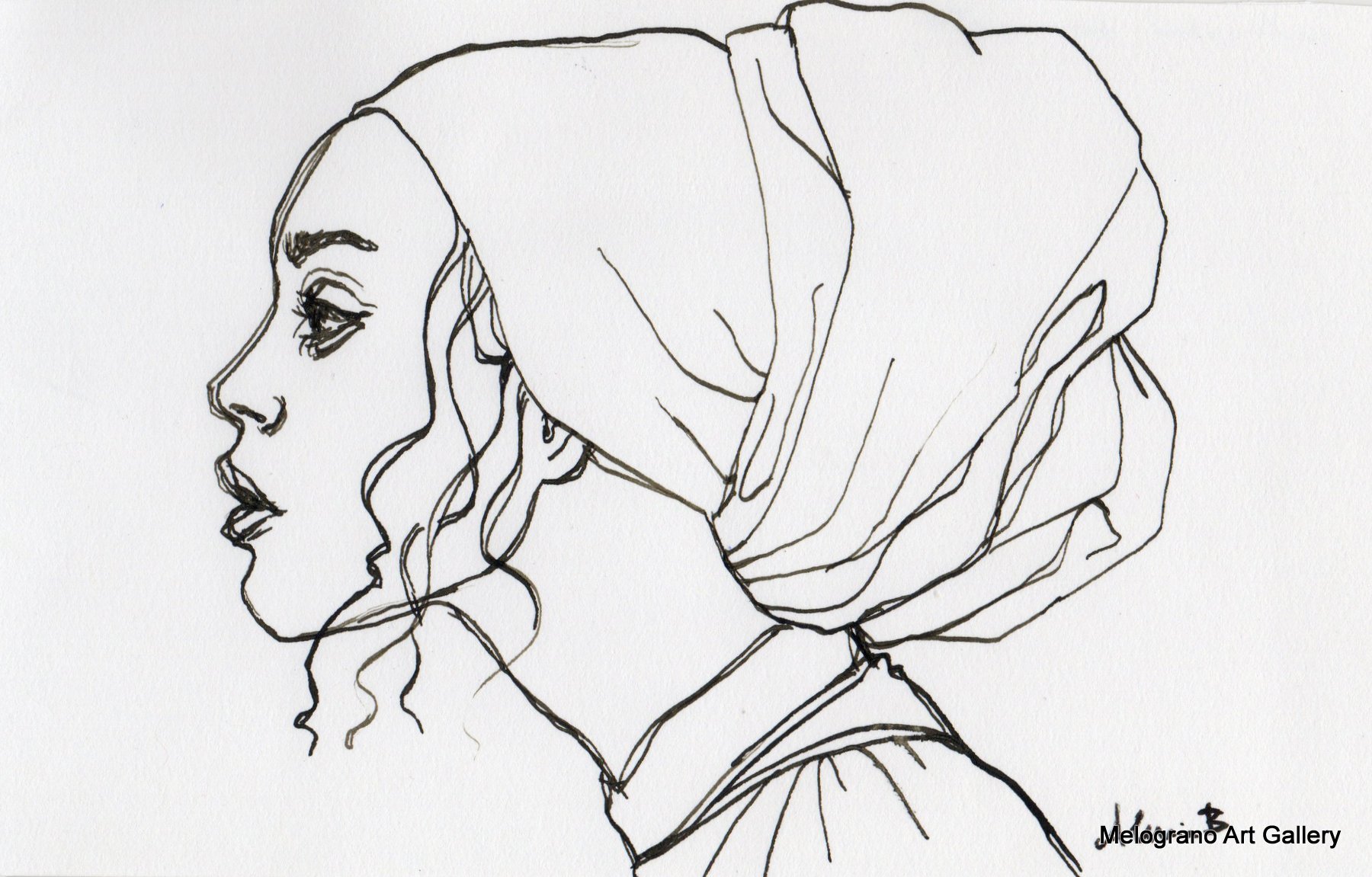 Ritratto femminile di Alessia Bernardeschi, realizzato a china in bianco e nero espressione intensa e delicata.