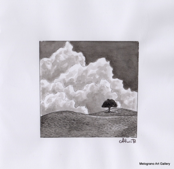 Paesaggio in bianco e nero con albero solitario di Alessia Bernardeschi