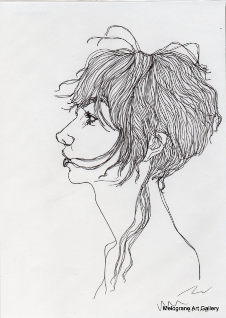 Ritratto femminile di Alessia Bernardeschi, realizzato a china in bianco e nero espressione intensa e delicata.