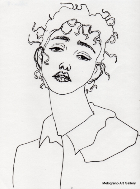 Ritratto femminile di Alessia Bernardeschi, realizzato a china in bianco e nero espressione intensa e delicata.