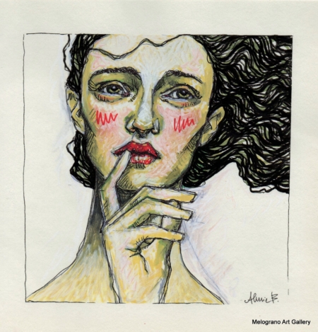 Ritratto femminile di Alessia Bernardeschi, realizzato a china con velature di colore