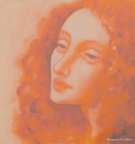 Ritratto femminile di Alessia Bernardeschi, con tono su tono in rosso