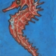 un ippocampo delizioso rosso in campo blu