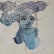 Opera di Alessia Bernardeschi, figura femminile ritratta con tratti delicati e intensi, simbolo di forza interiore e resistenza silenziosa.