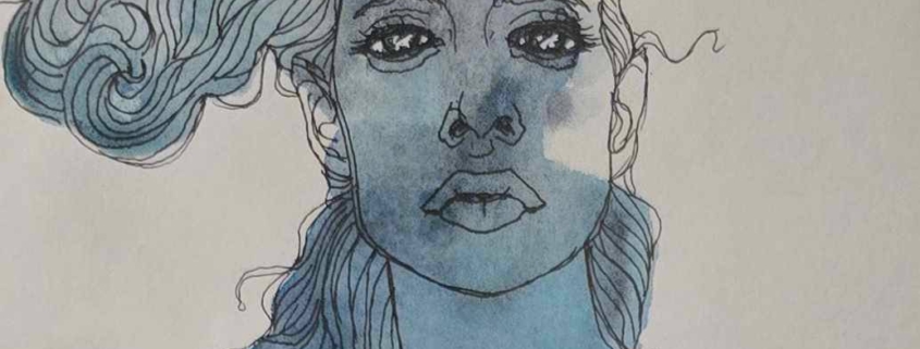 Opera di Alessia Bernardeschi, figura femminile ritratta con tratti delicati e intensi, simbolo di forza interiore e resistenza silenziosa.