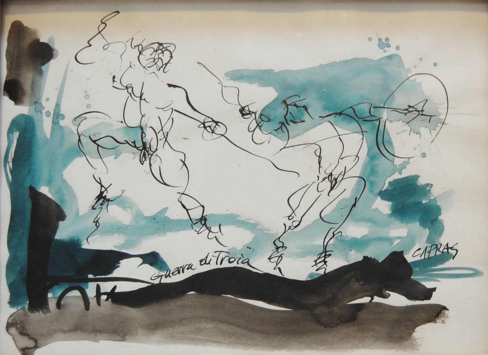 Guerra di Troia, disegno di CAPRAS: Achille attacca il nemico con la lancia, omaggio all’Iliade