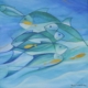 Quadro di Carlotta Pardini con gioiosi pesciolini nell'azzurro del mare