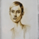 Quadro di Davide Robert Ross, opera a bitume su lastra metallica con figura femminile contemporanea