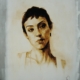 Quadro di Davide Robert Ross, opera a bitume su lastra metallica con figura femminile contemporanea