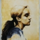 Quadro di Davide Robert Ross, opera a bitume su lastra metallica con figura femminile contemporanea