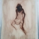 Quadro di Davide Robert Ross, opera a bitume su lastra metallica con figura femminile contemporanea