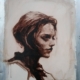 Quadro di Davide Robert Ross, opera a bitume su lastra metallica con figura femminile contemporanea