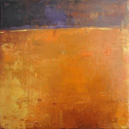 Paesaggio astratto di Davide Robert Ross con linea di orizzonte e campi di colore sovrapposti, in tonalità non naturali.