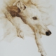Un elegantissimo cane in bitume su tela di Davide Robert Ross, uno splendido levriero
