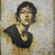 Quadro di Davide Robert Ross, opera a bitume su tela con figura femminile contemporanea