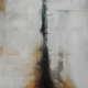 Quadro astratto di Davide Robert Ross in tecnica mista, con torri e costruzioni fantastiche su fondo sfumato