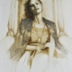 Quadro di Davide Robert Ross, opera a bitume su tela con figura femminile contemporanea