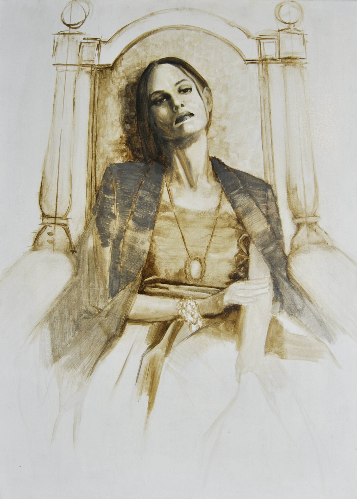 Quadro di Davide Robert Ross, opera a bitume su tela con figura femminile contemporanea