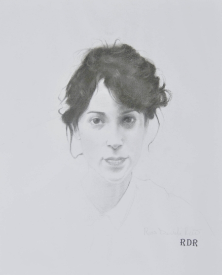Disegno a grafite e tecnica mista di Davide Robert Ross, su carta con volto femminile contemporanea