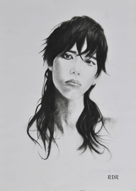Disegno a grafite e tecnica mista di Davide Robert Ross, su carta con volto femminile contemporanea