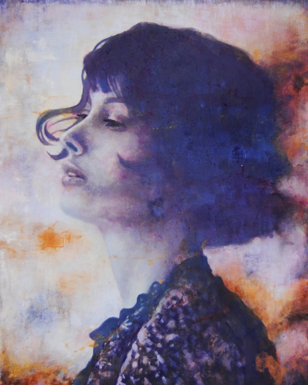 Quadro di Davide Robert Ross, dipinto a olio e tecnica mista su tela con figura femminile contemporanea