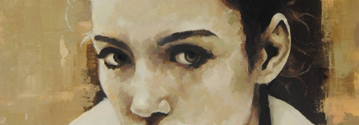 Quadro di Davide Robert Ross, opera a bitume su tela con figura femminile contemporanea