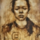 Quadro di Davide Robert Ross, opera a bitume su tela con figura femminile contemporanea